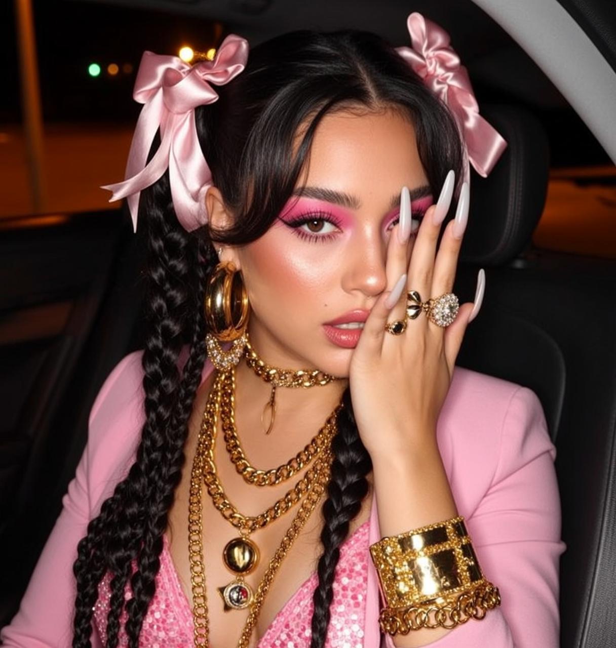 Pink Sequined Top Car Interior
