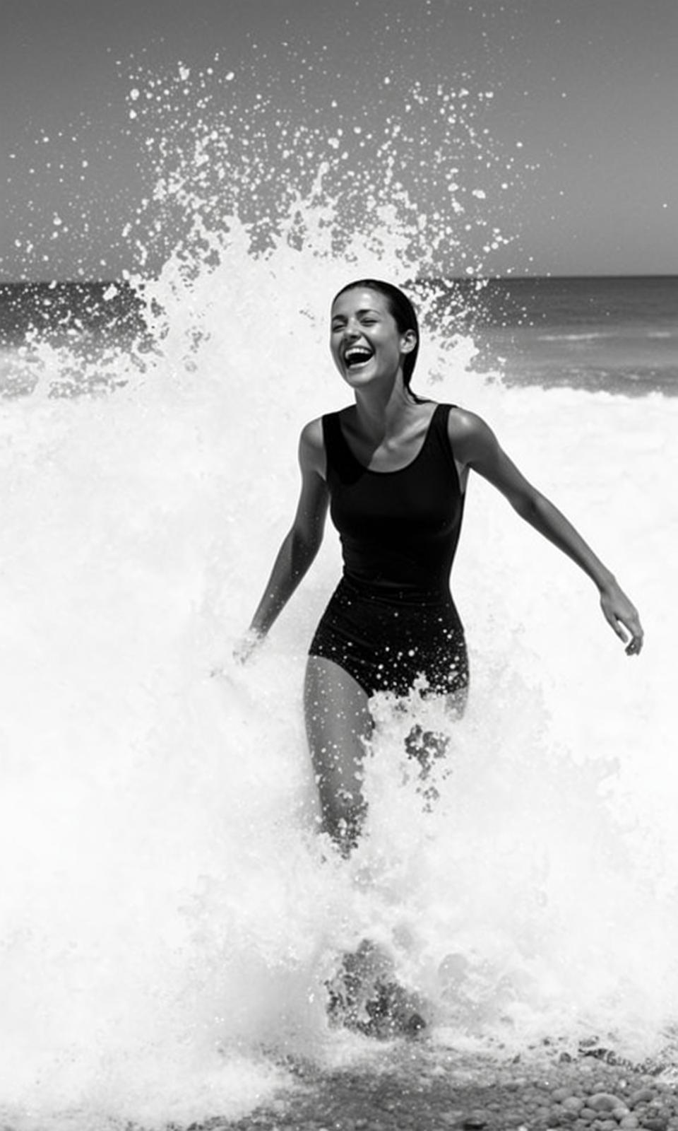 Black And White Medium Shot Photograph Captures Young Woman Emerging