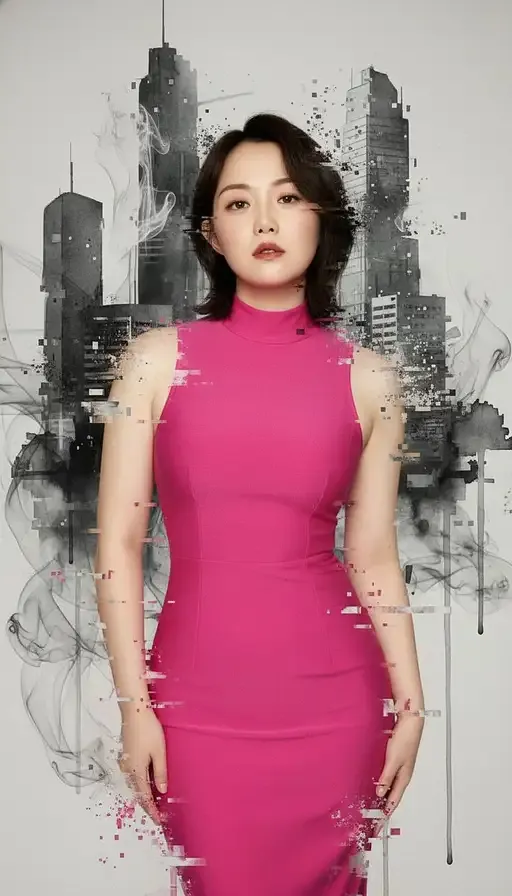 Surreal Half-body Portrait Young Chinese Woman With Fair Skin And