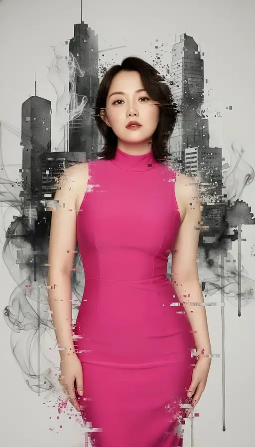 Surreal Half-body Portrait Young Chinese Woman With Fair Skin And