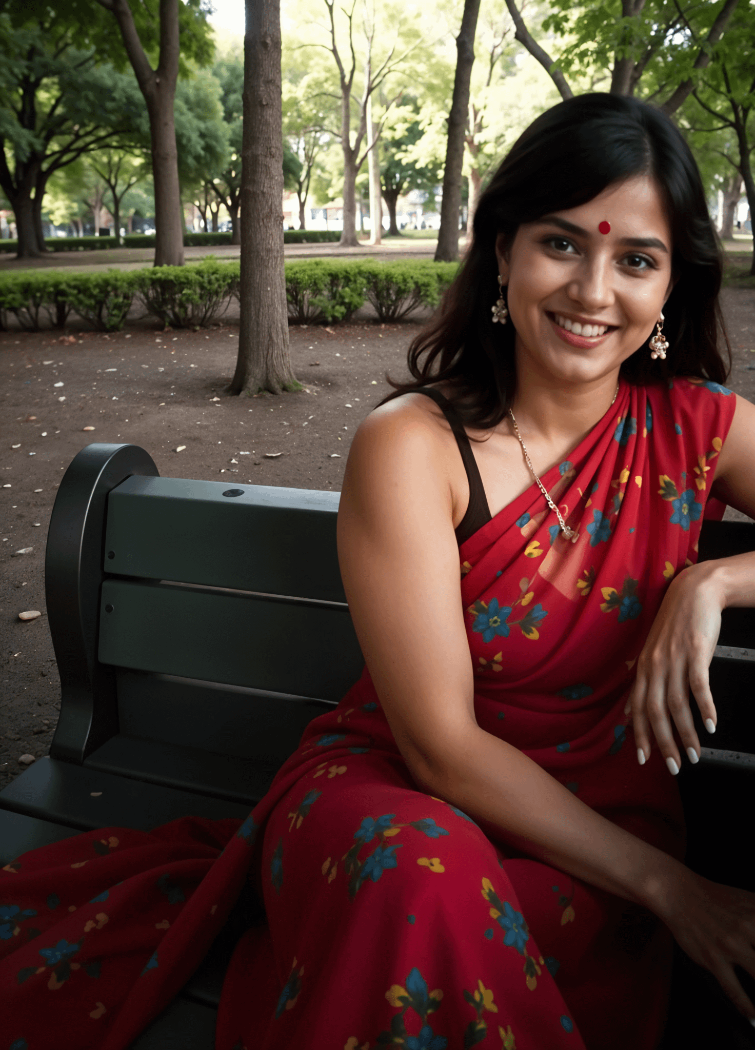 Red Sari Park Bench Soft Daylight