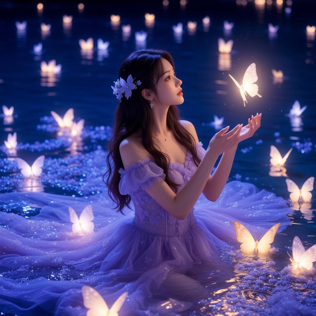Lavender Butterfly Water Scene