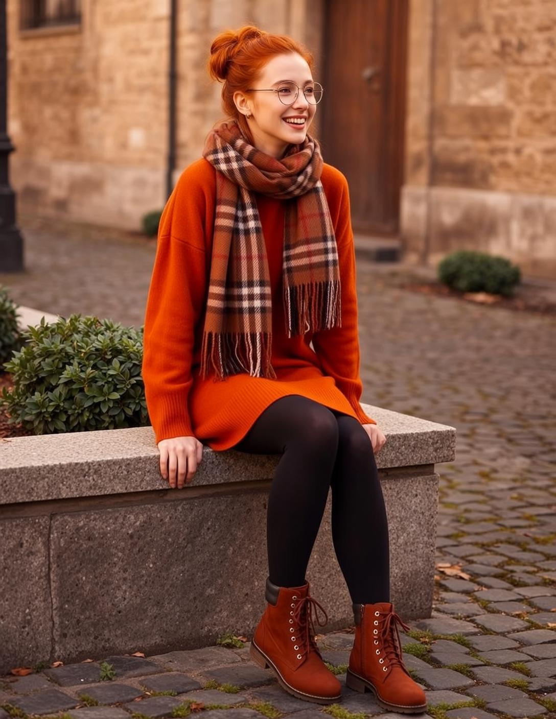 Autumn Young Red Bun Fair Orange Sweater