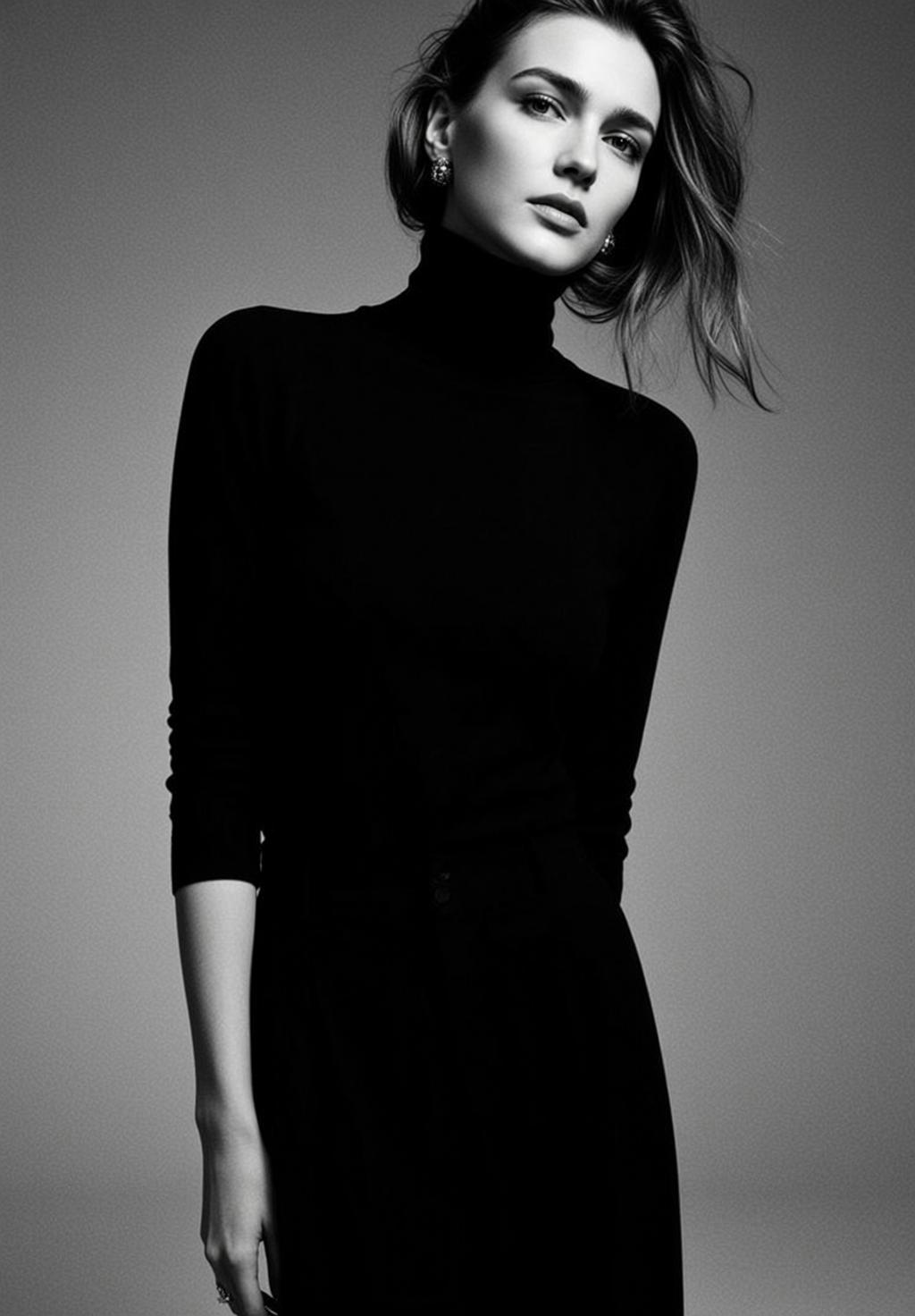 Medium Shot Portrait Young Woman Captured Classic Black And White