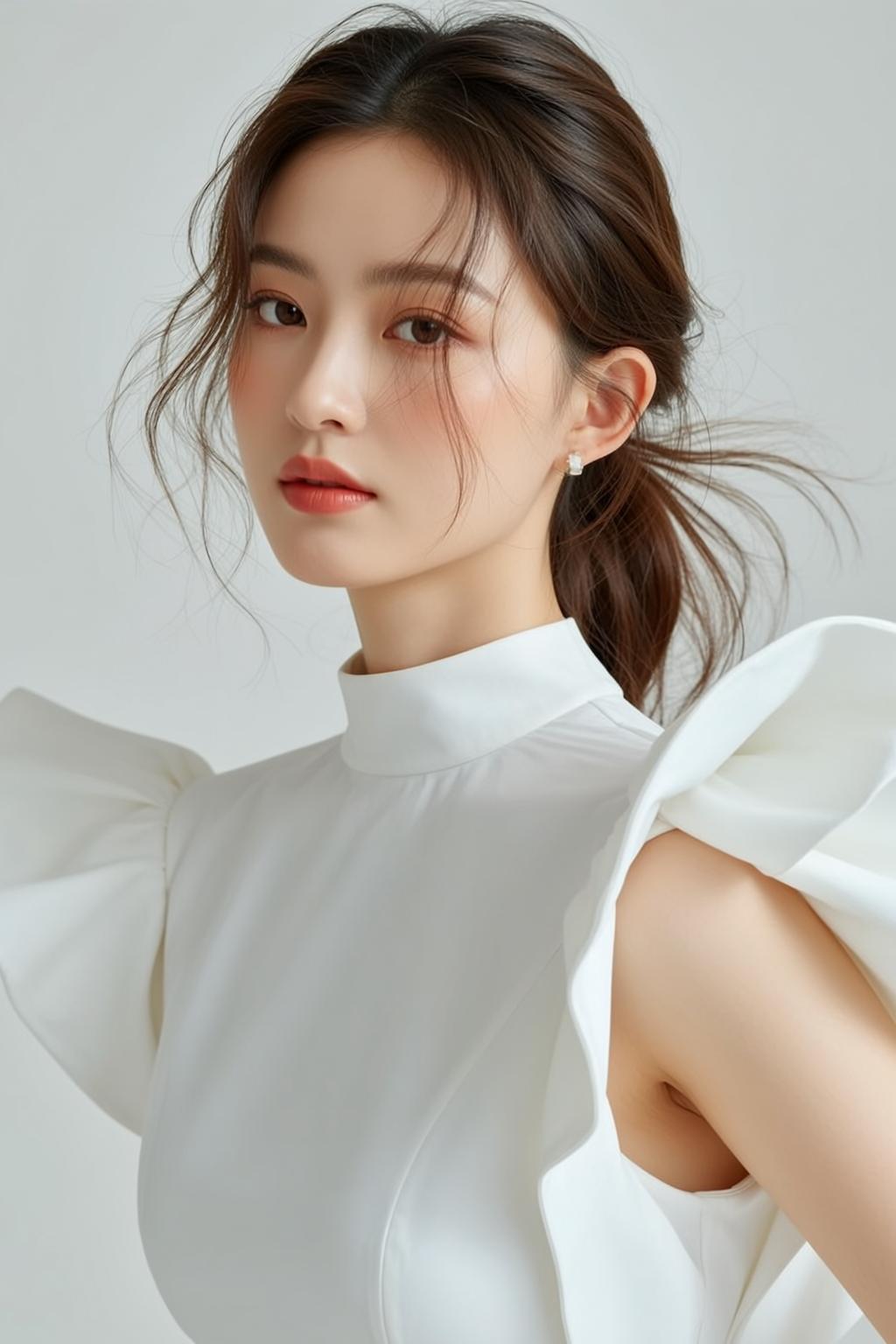 White Ruffled Blouse Studio Portrait
