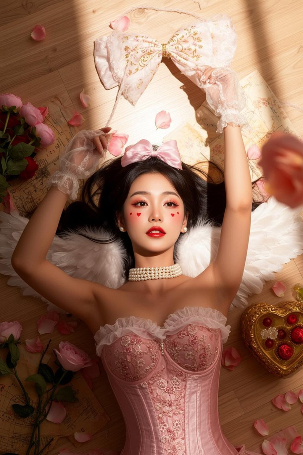 Pink Corset Pearl Gloves