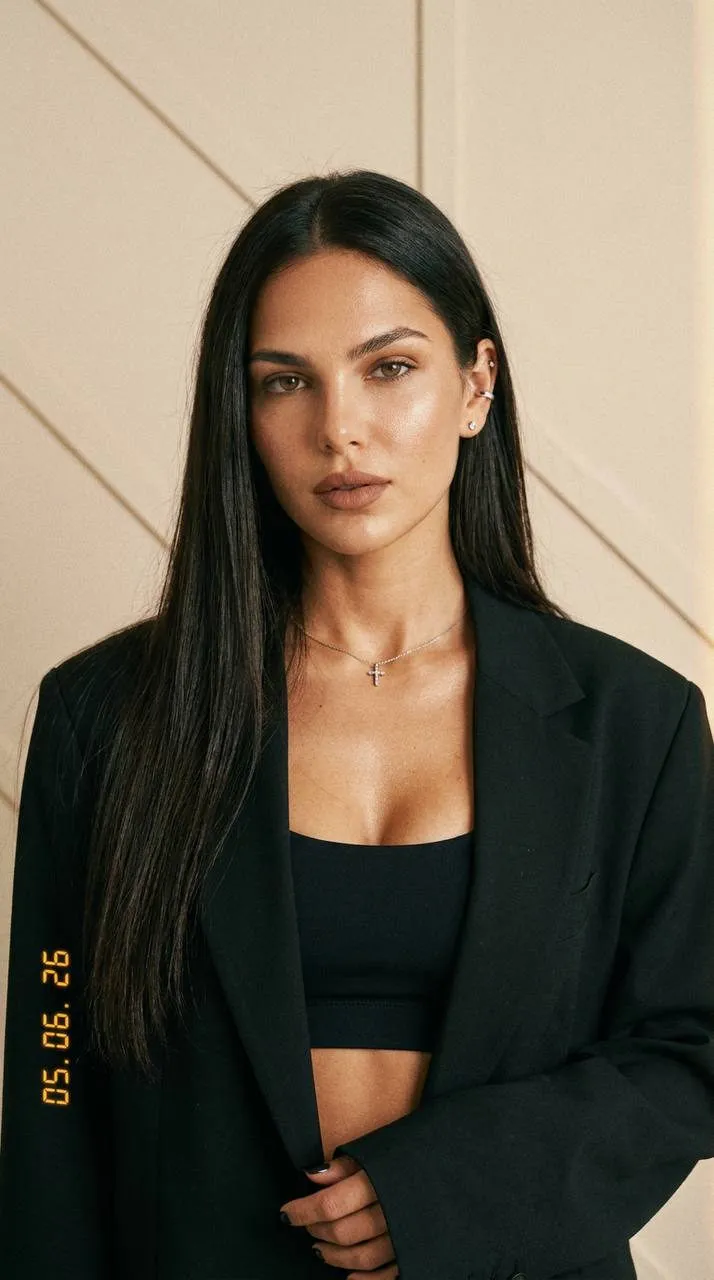Makeup Earrings Necklace And Manicure In Black Crop Top Portrait