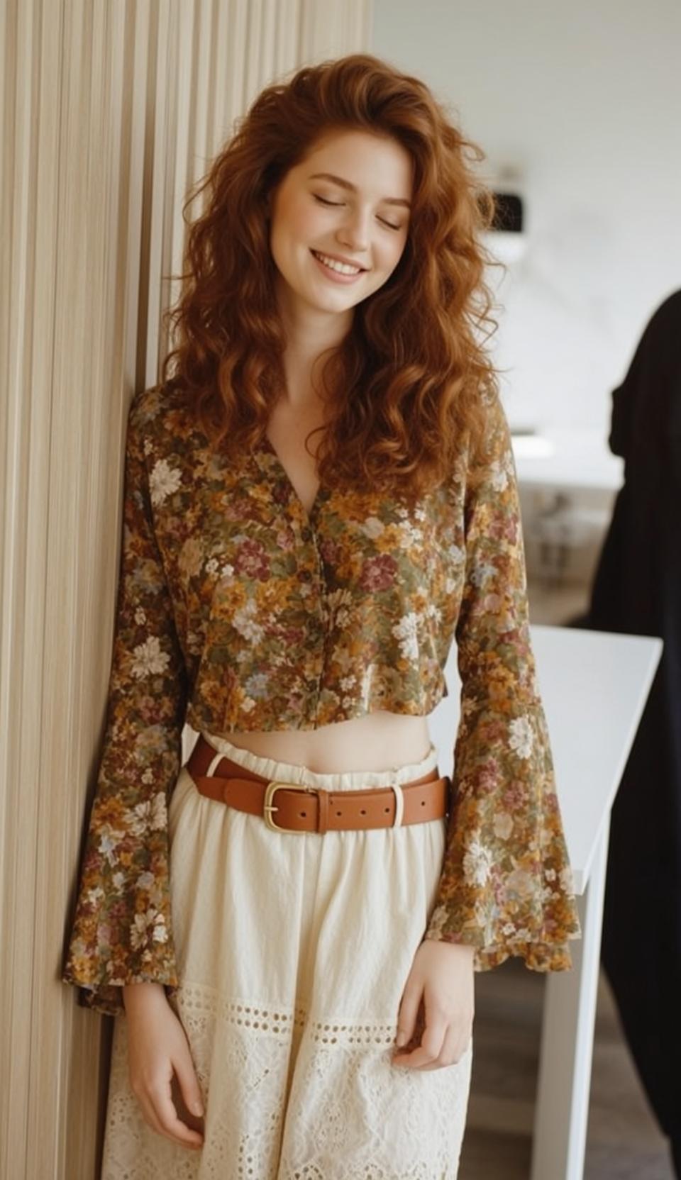 Indie Young Long Wavy Auburn Fair Cropped
