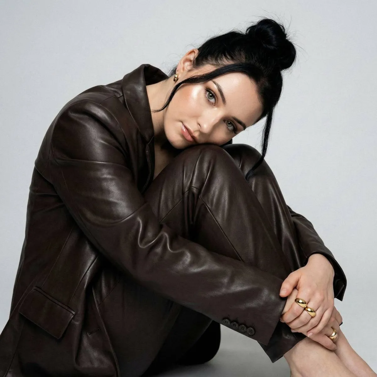 Leather Blazer Floor Pose