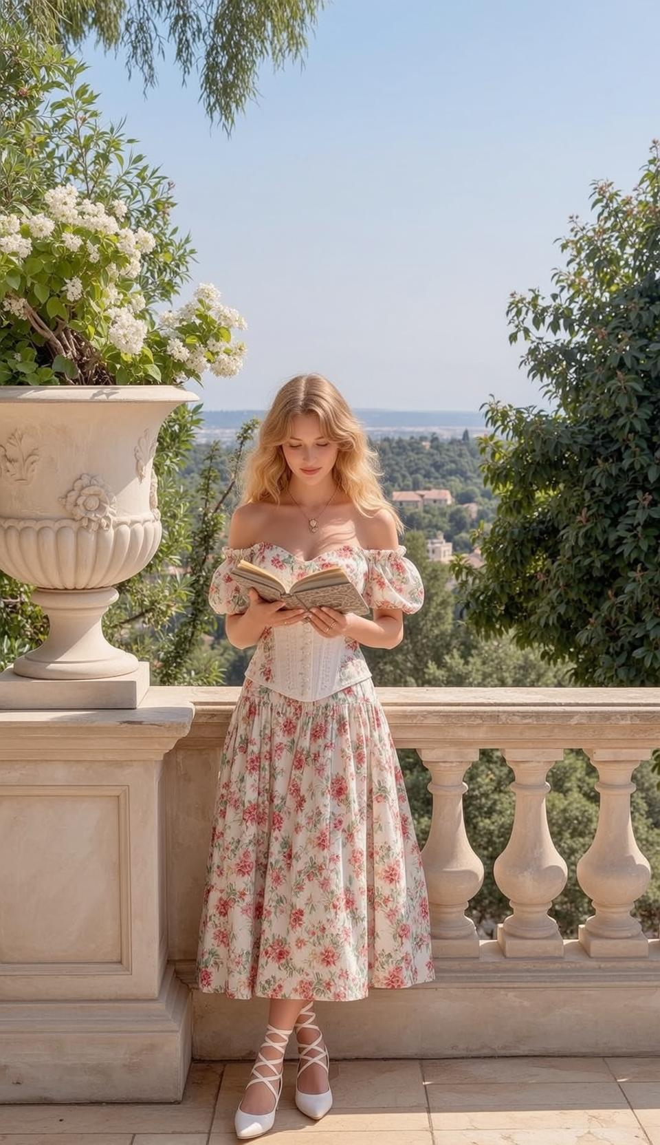 Balcony Book Reading Floral Skirt