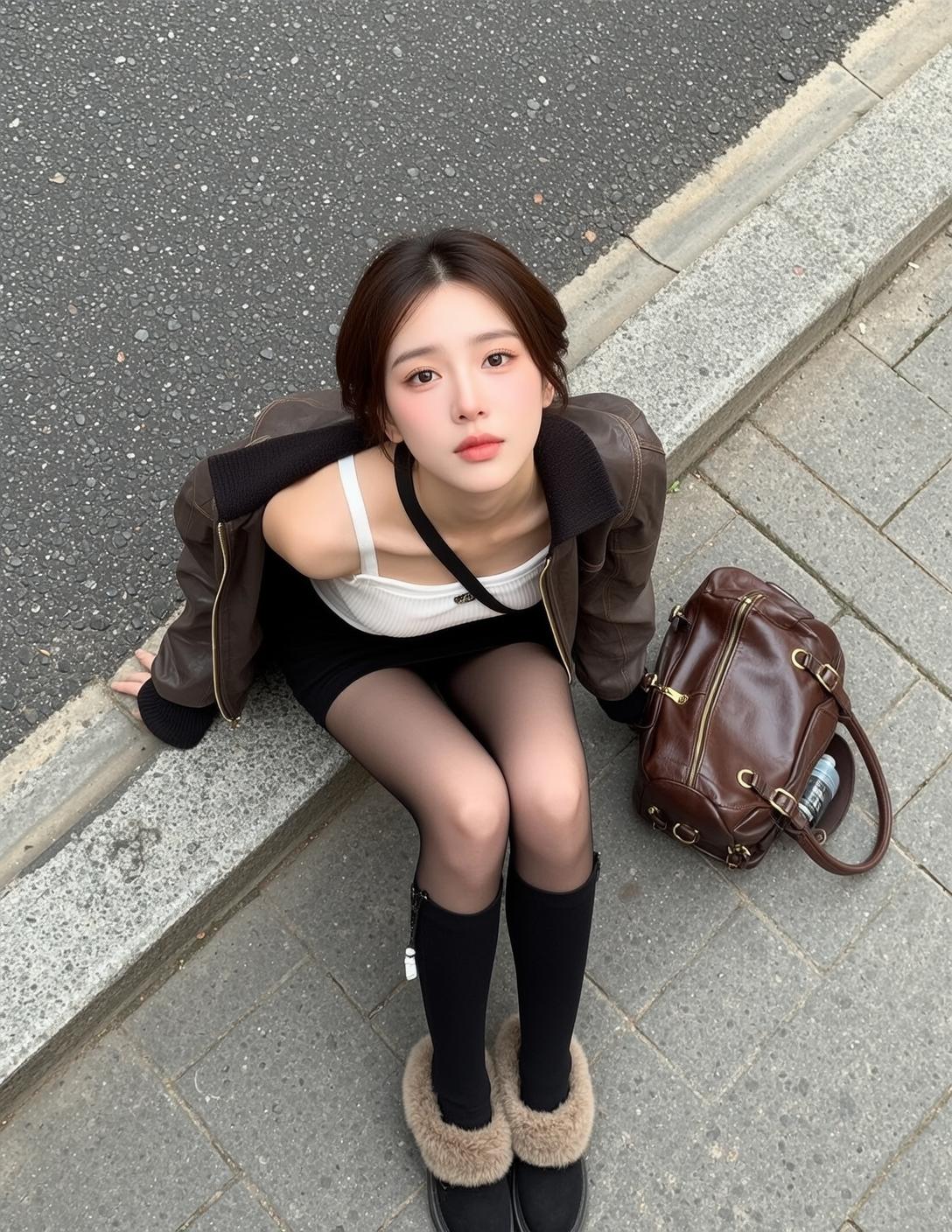 Explore High-angle Medium Captures Young Sitting Concrete