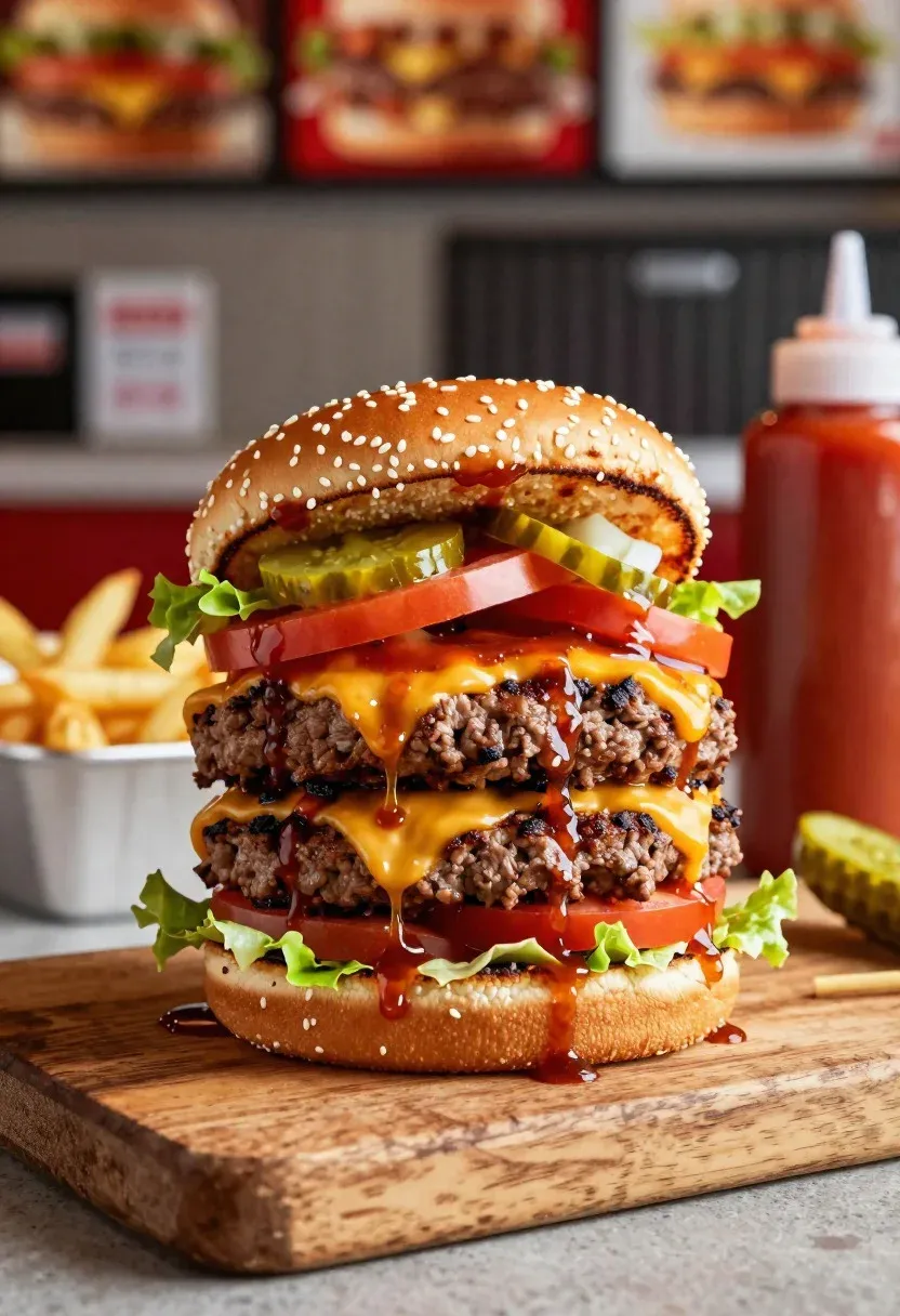Food Photography Shot Juicy Hamburger With Stacked Burger Appeal And