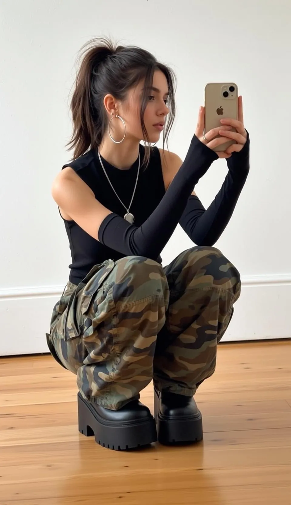 Earrings Necklace And Rings In Selfie Portrait