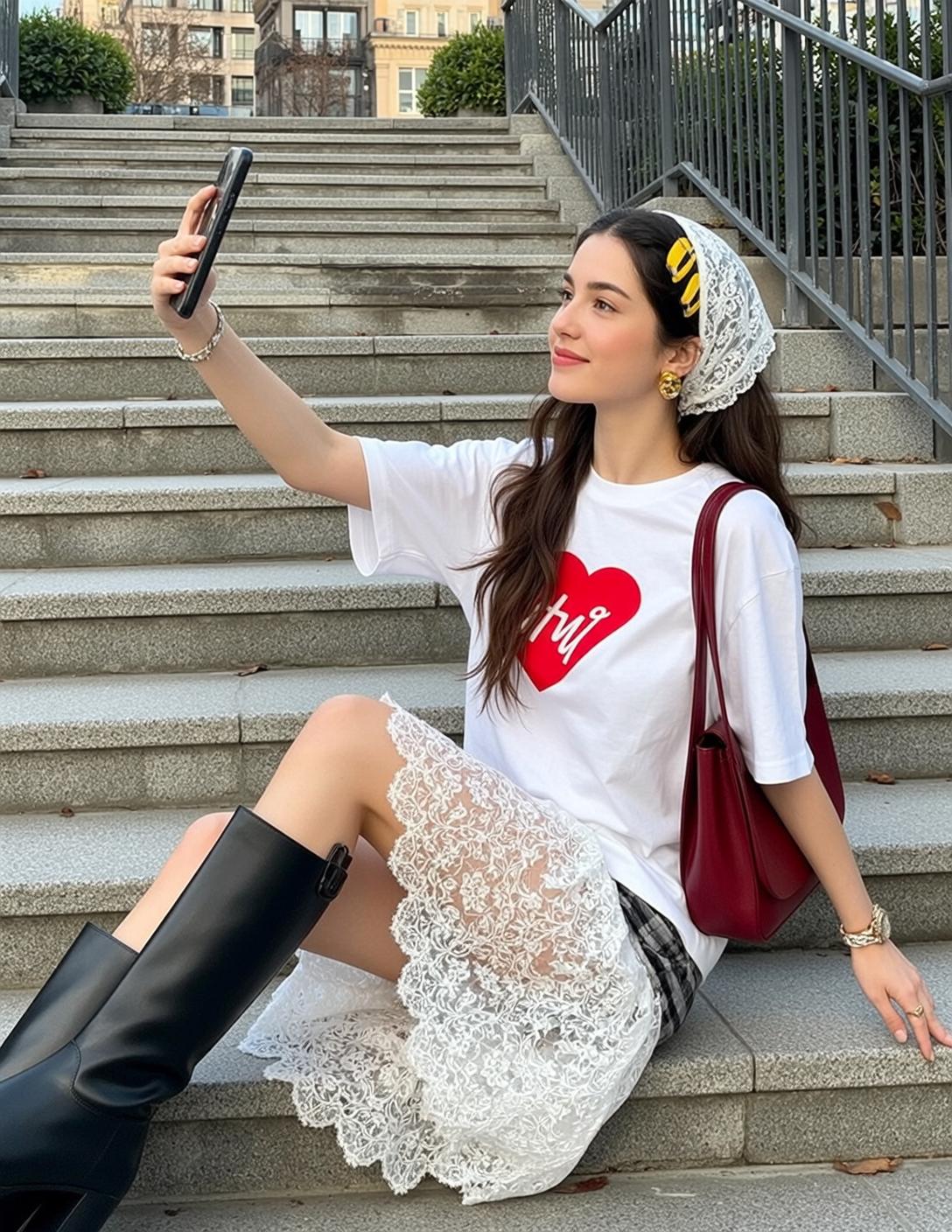 Heart Tee Stair Selfie