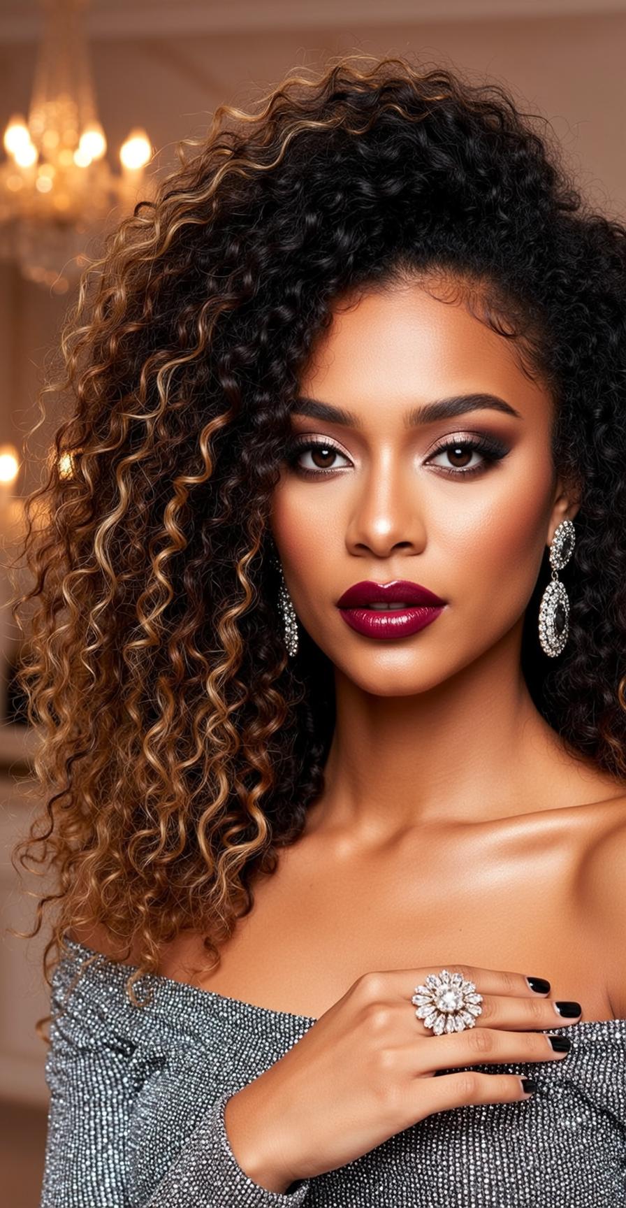 Luxury Young Long Curly Dark Brown Blonde