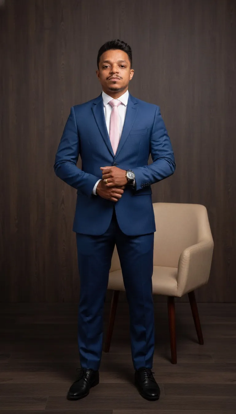 Royal Blue Suit Portrait In Studio
