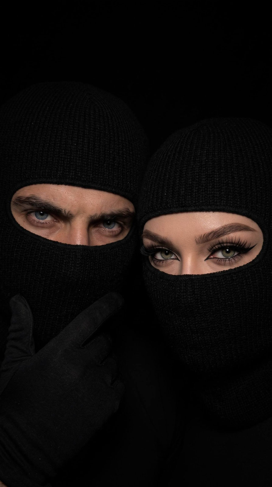 Close Up Selfie Dim Light Balaclavas Looking At Camera