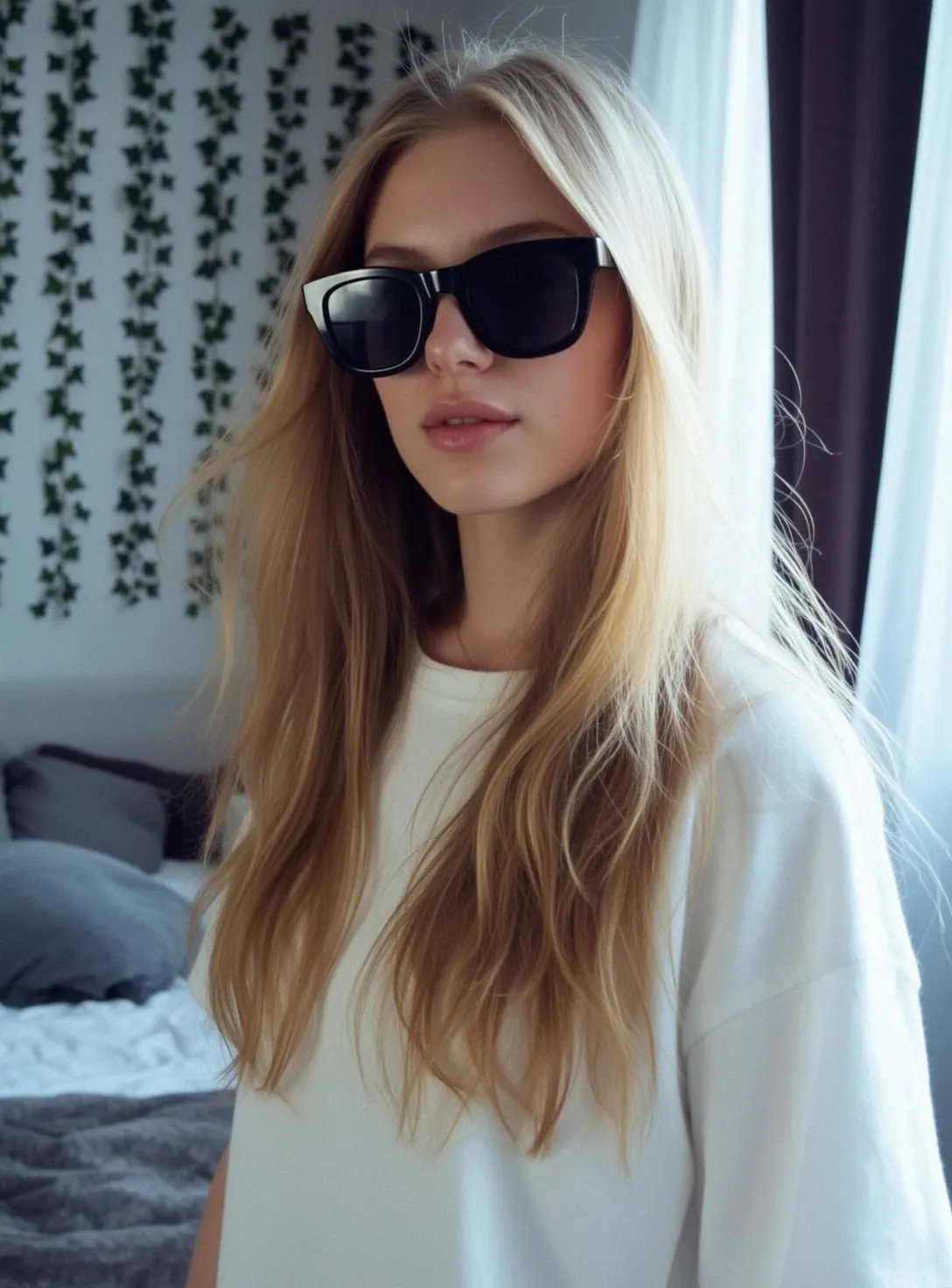 White T Shirt Sunglasses Bedroom