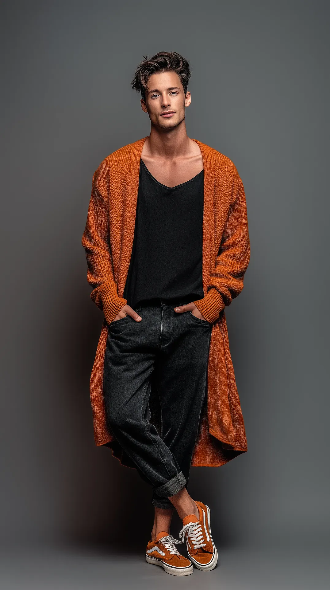 Fashionable Man with Orange Cardigan