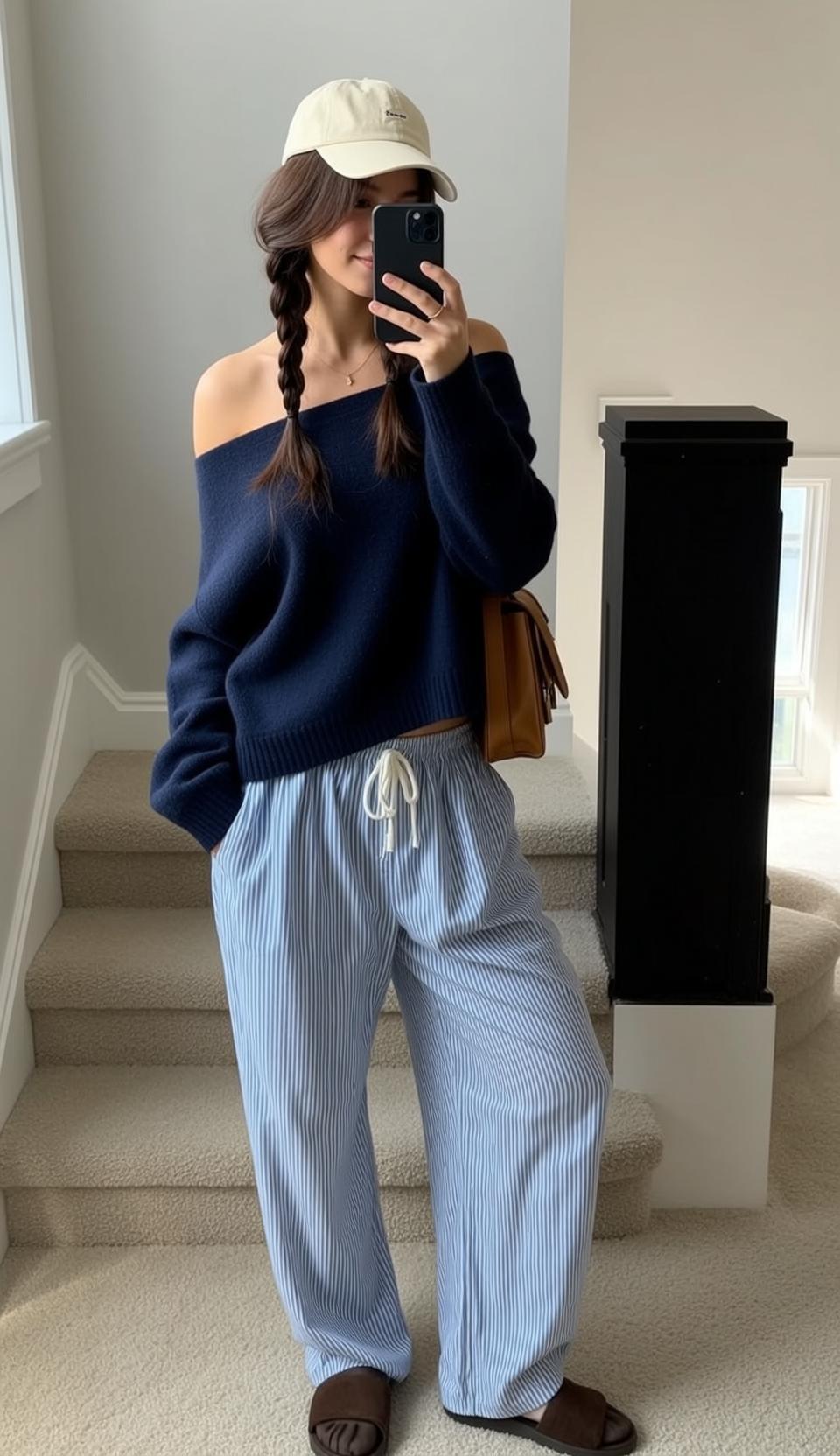 Taking Selfie On Carpeted Stairs