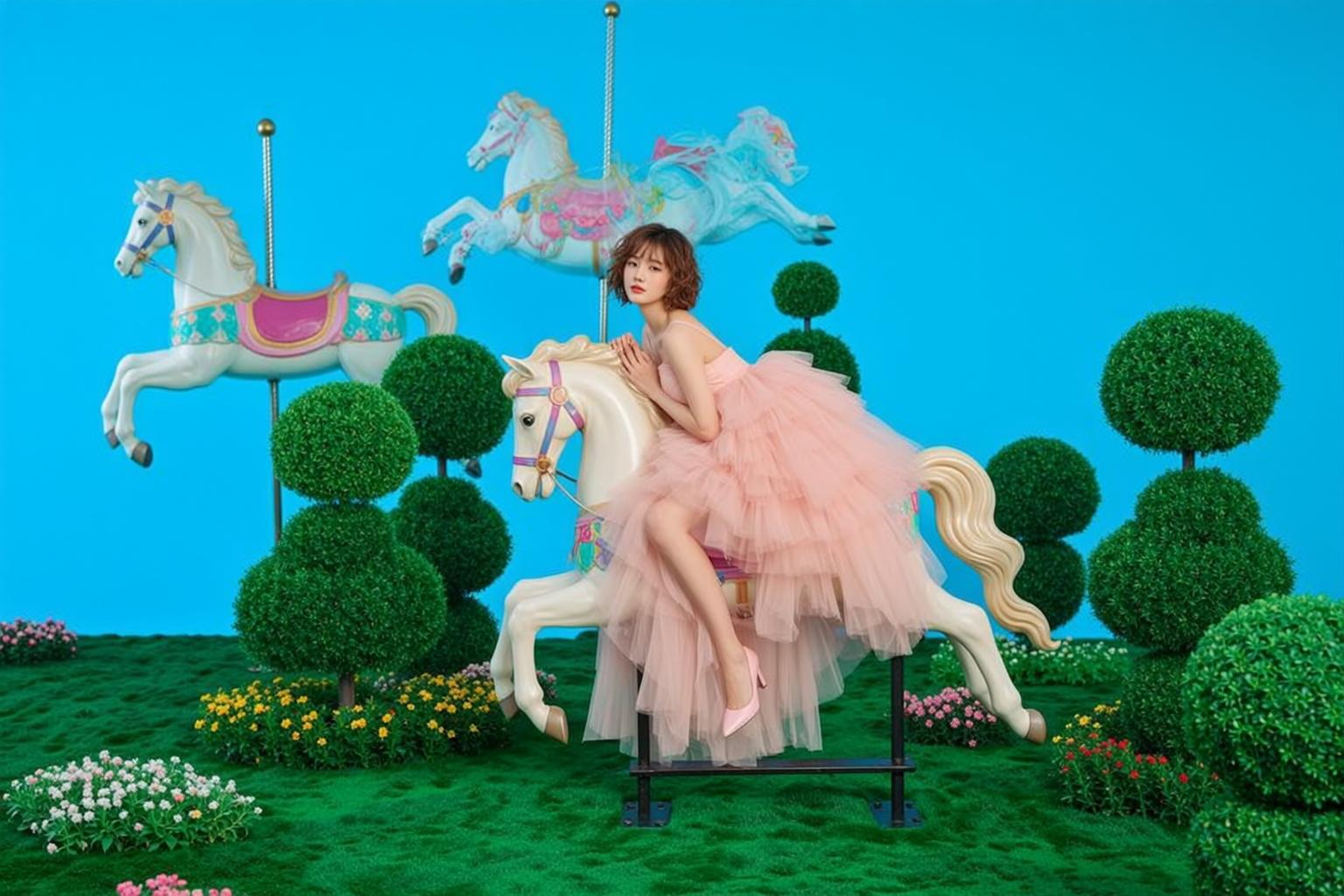 Pink Dress Carousel Horse