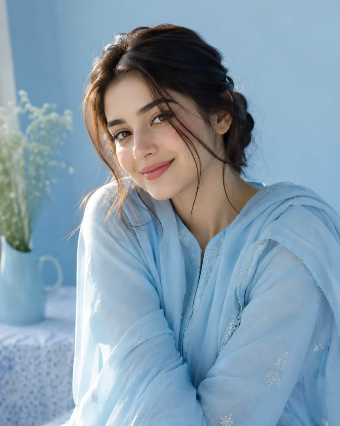 Blue Shalwar Kameez With Babys Breath