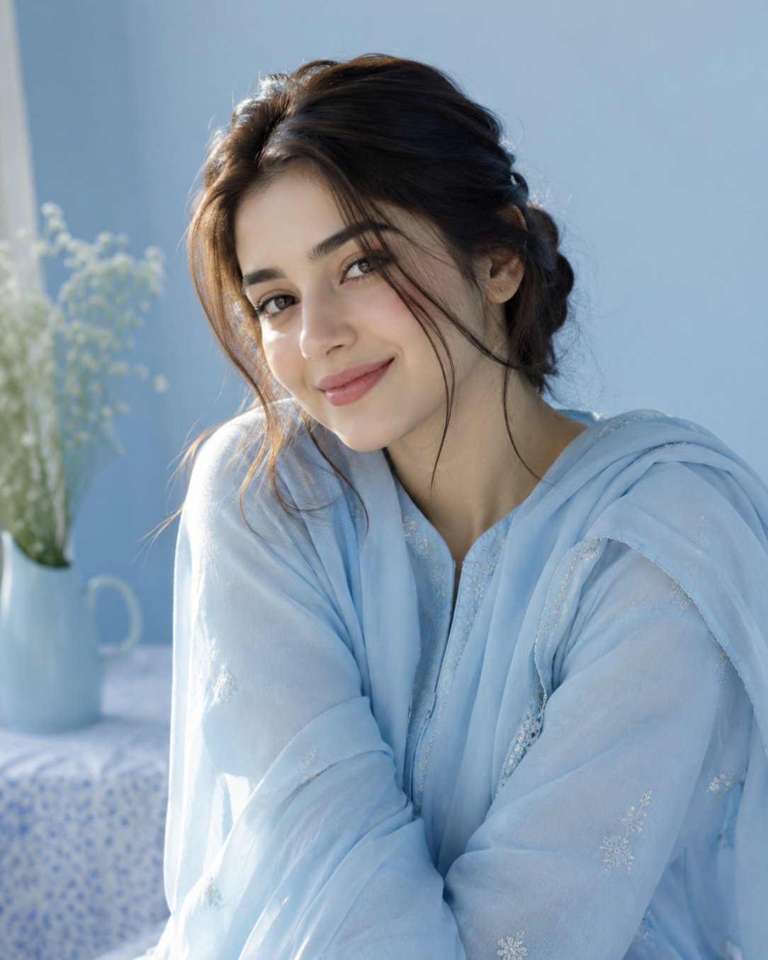 Blue Shalwar Kameez With Babys Breath