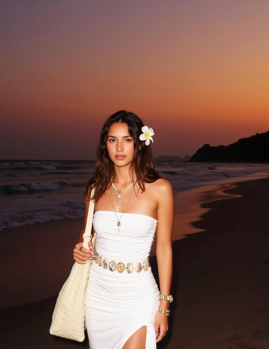 White Dress Tote Beach Sunset