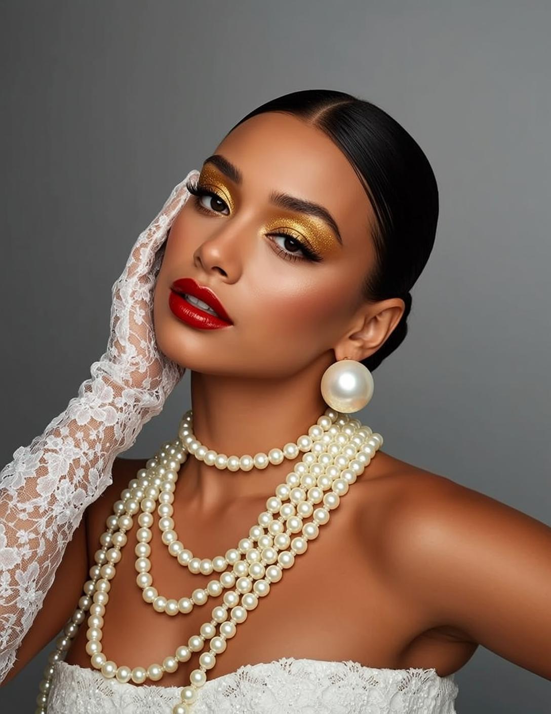 Makeup Photorealistic Dark Slicked-back Hair Pulled Low