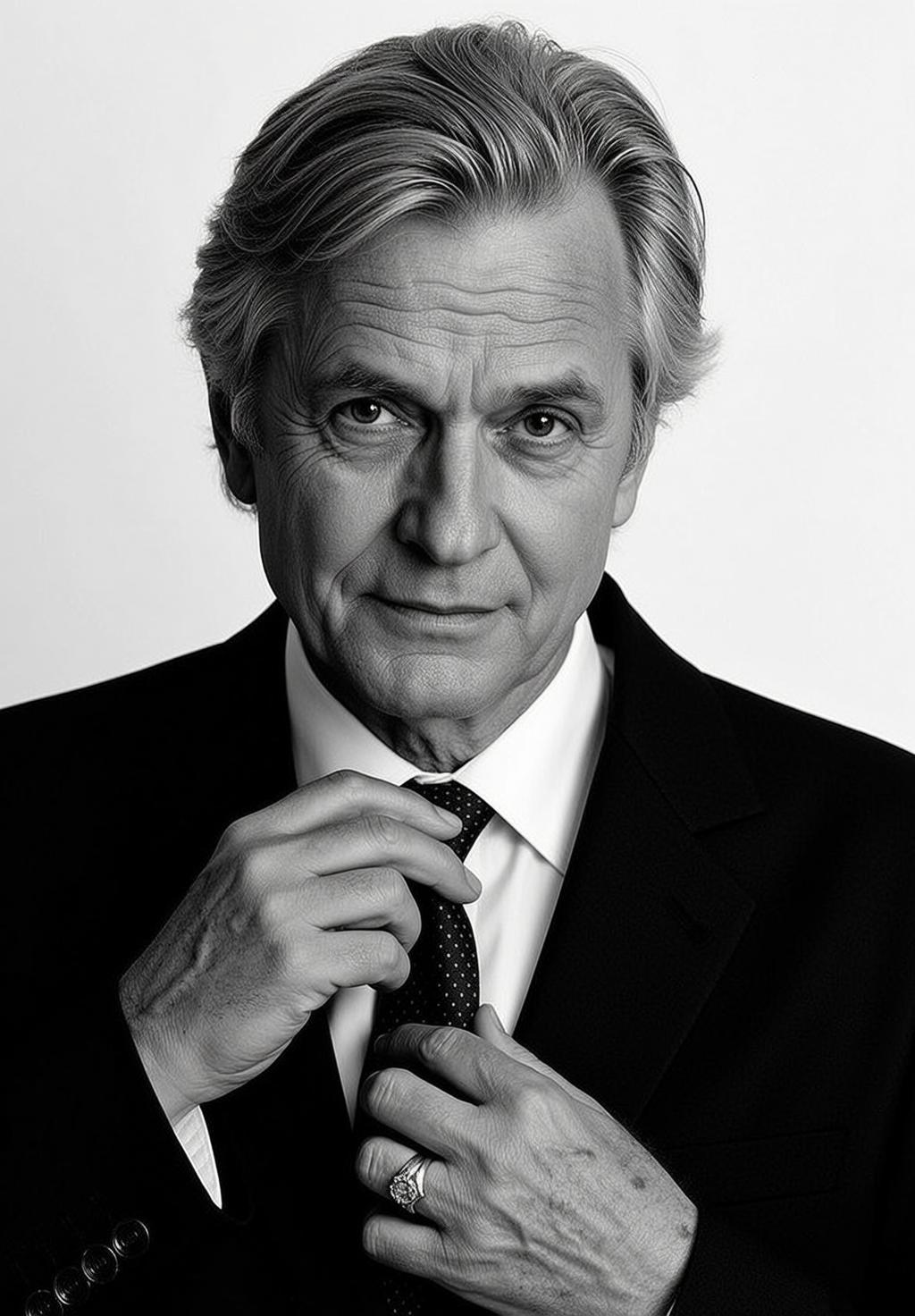 Black And White Medium Shot Portrait Older Man With Distinguished