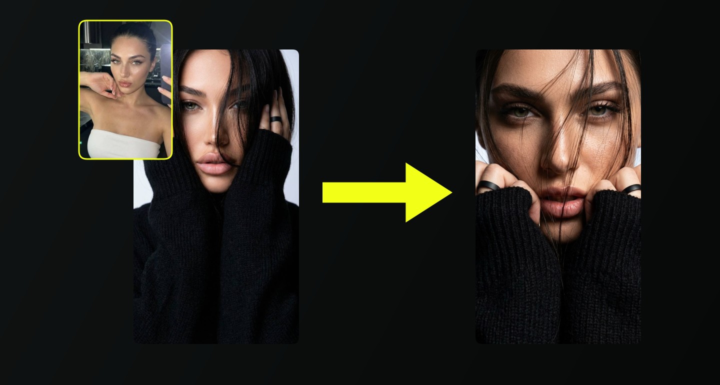 Lily remix walkthrough for Mysterious Woman Black Sweater Hands Framing Face Editorial