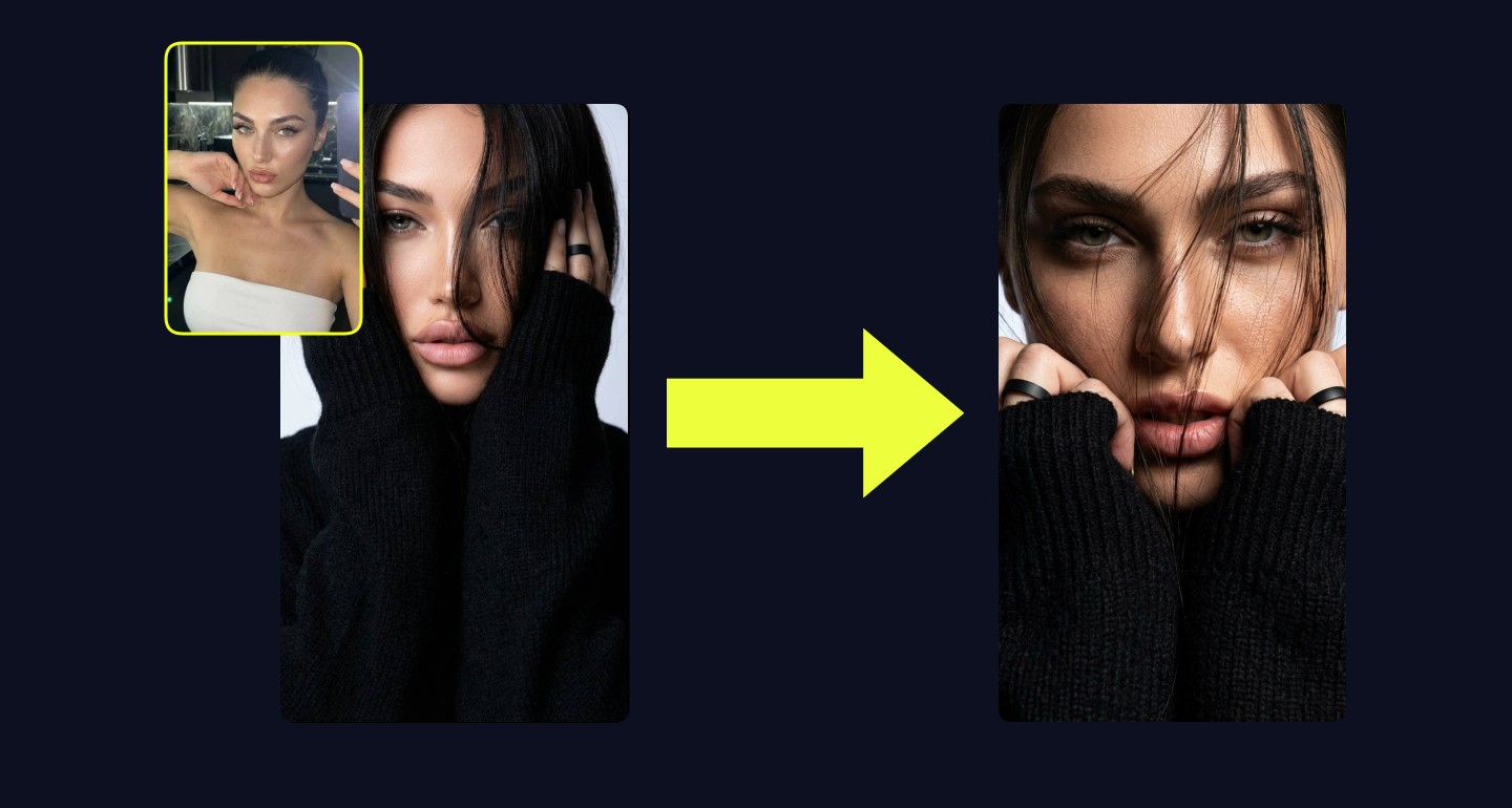 Lily remix walkthrough for Mysterious Woman Black Sweater Hands Framing Face Editorial