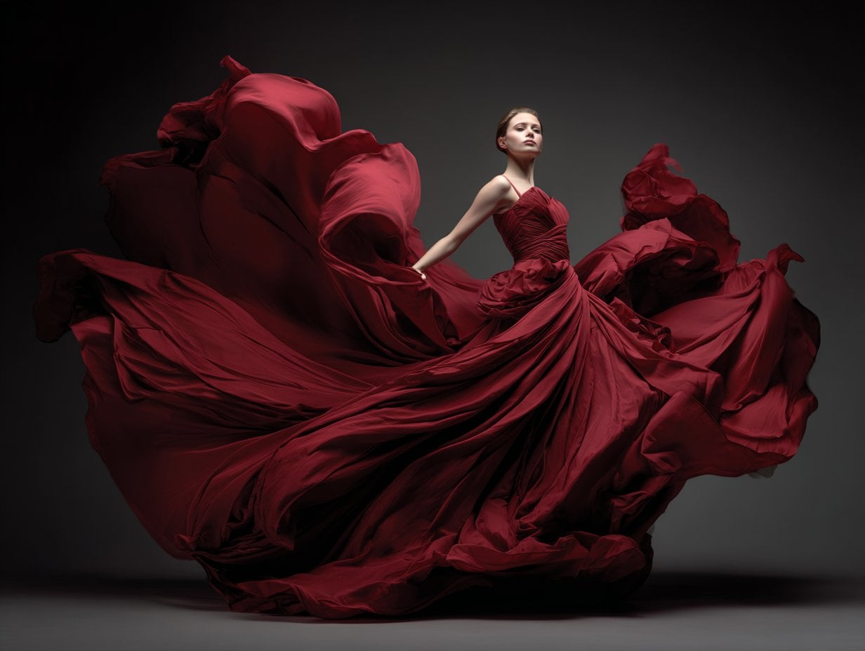 Full Body Studio Standing In Dynamic Graceful Pose Wearing Voluminous