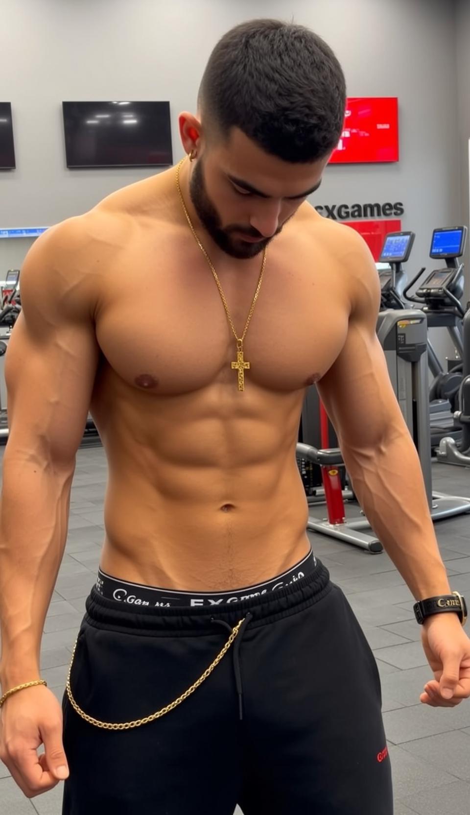 Muscular Short Dark Hair Tanned Skin Black