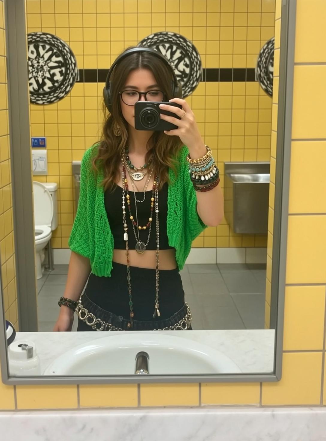 Yellow Tiled Restroom Selfie Camera