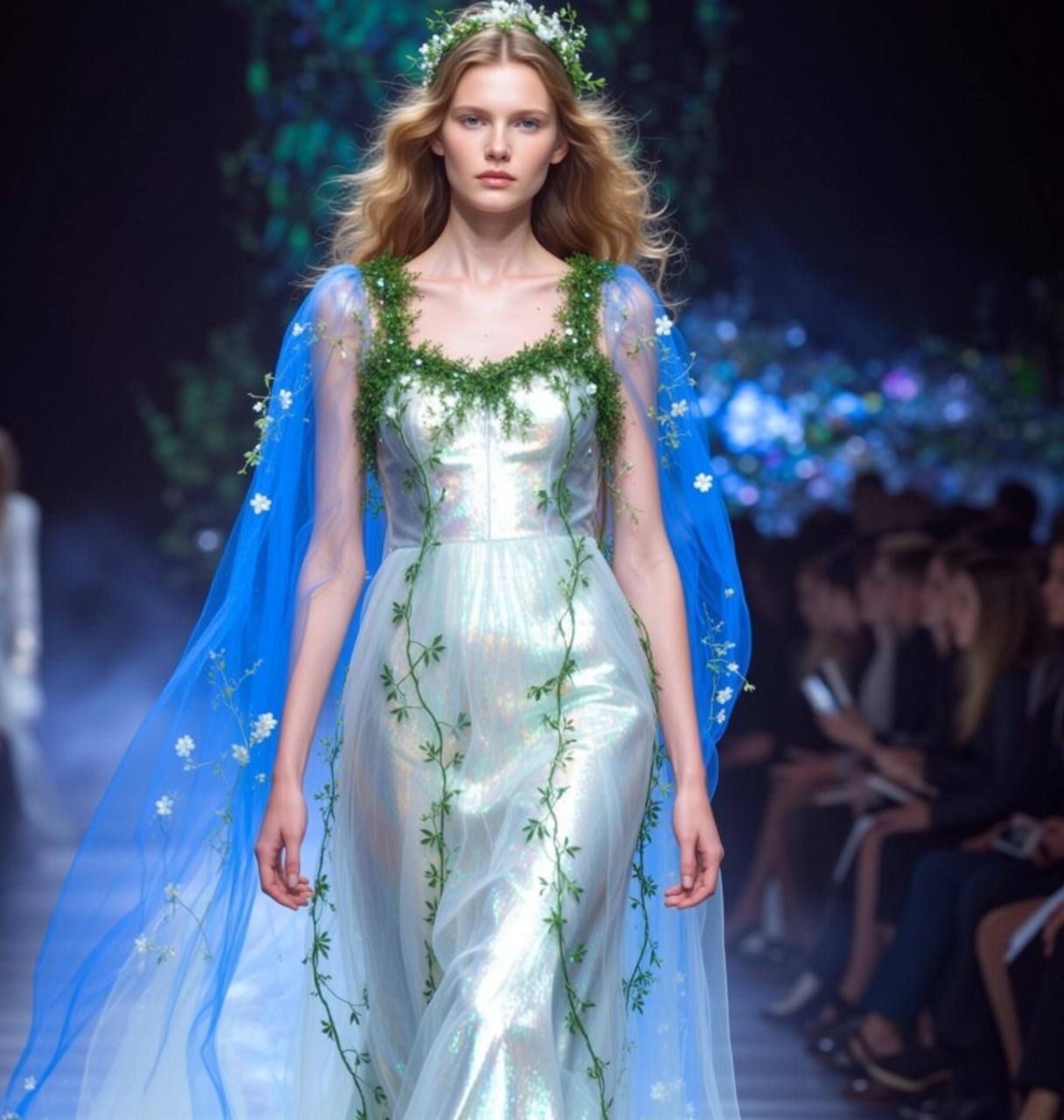 Floral Cape Runway Gown