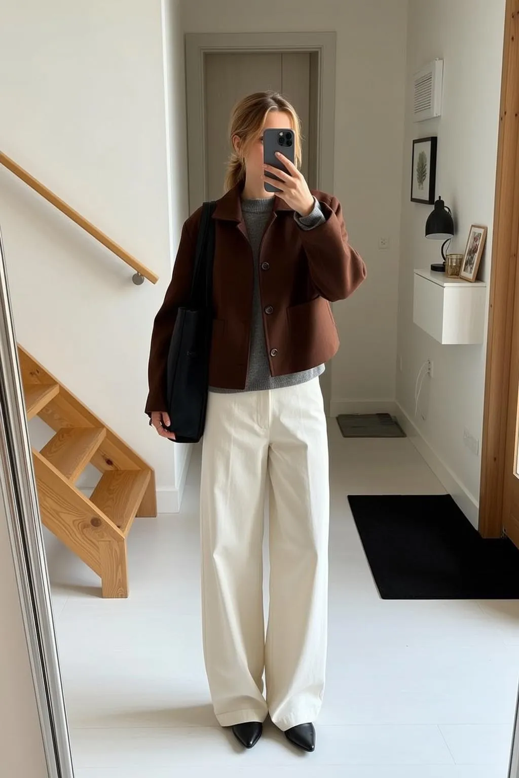 Grey Sweater and Cream Trousers Hallway