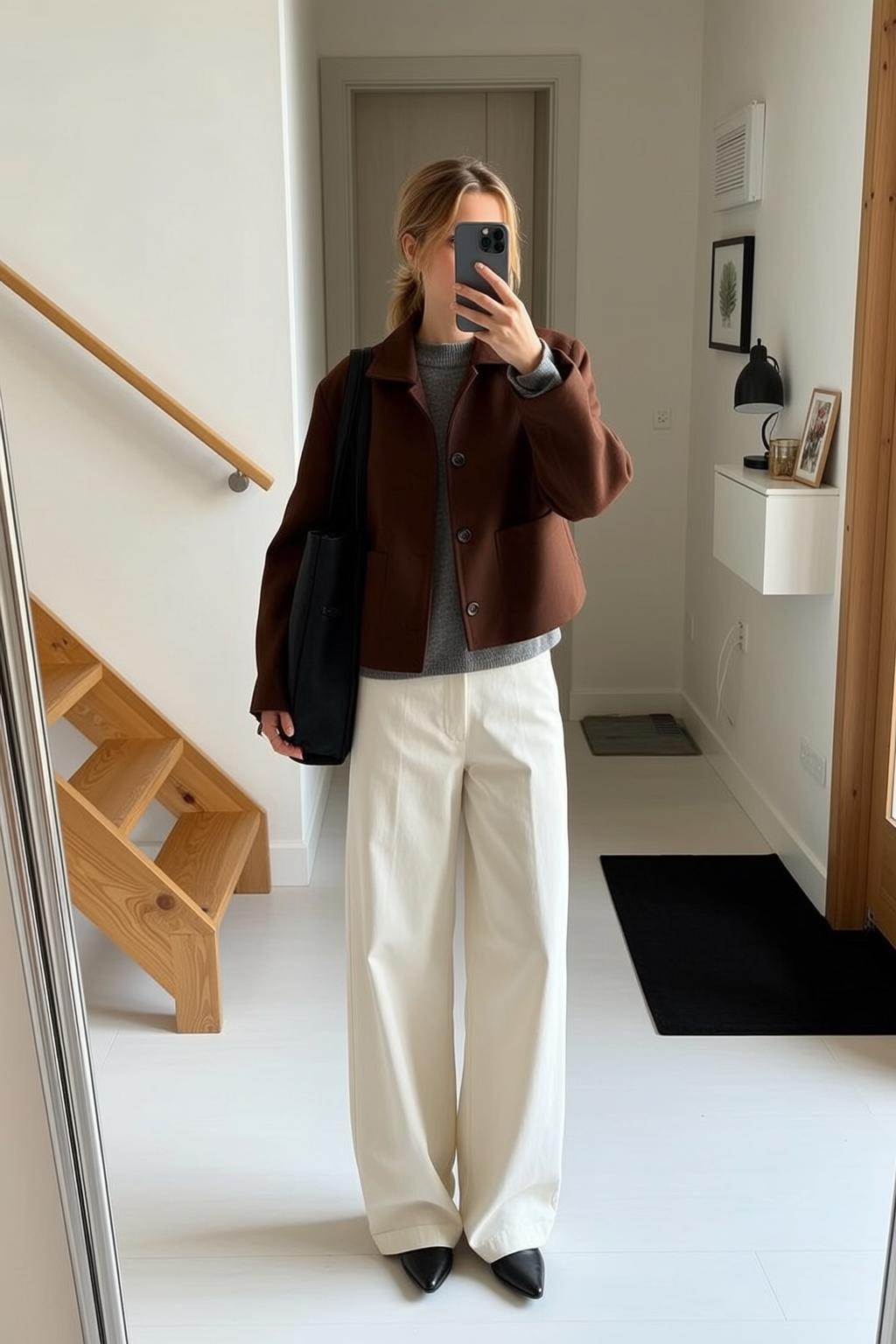 Grey Sweater and Cream Trousers Hallway