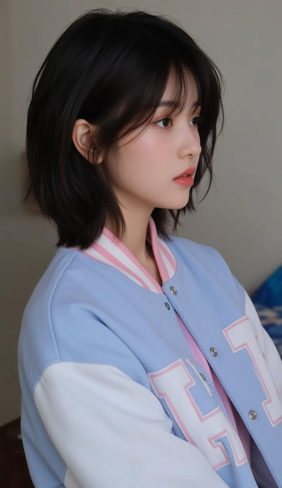 Acubi Young Short Black Hair Bangs Fair