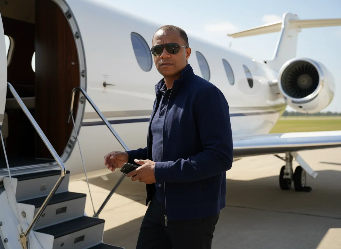 Man On Private Jet Stairs