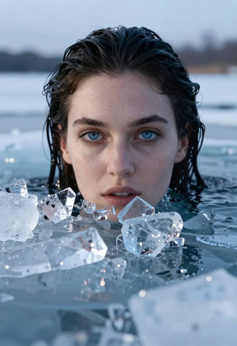 High-resolution Portrait Woman With Dark Hair And Blue Eyes Emerging reference photo