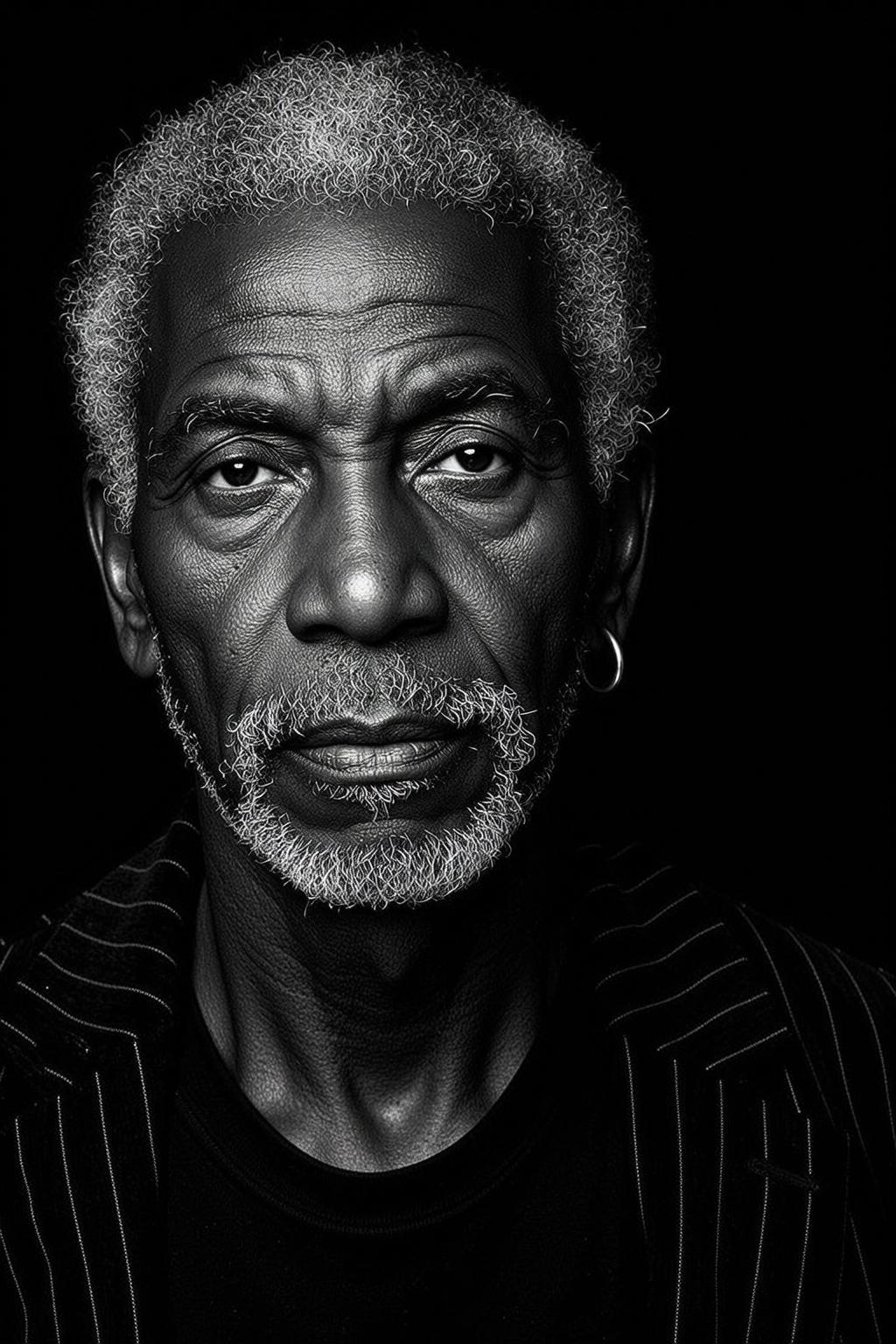 Photorealistic Black And White Medium Close-up Portrait Elderly Black Man
