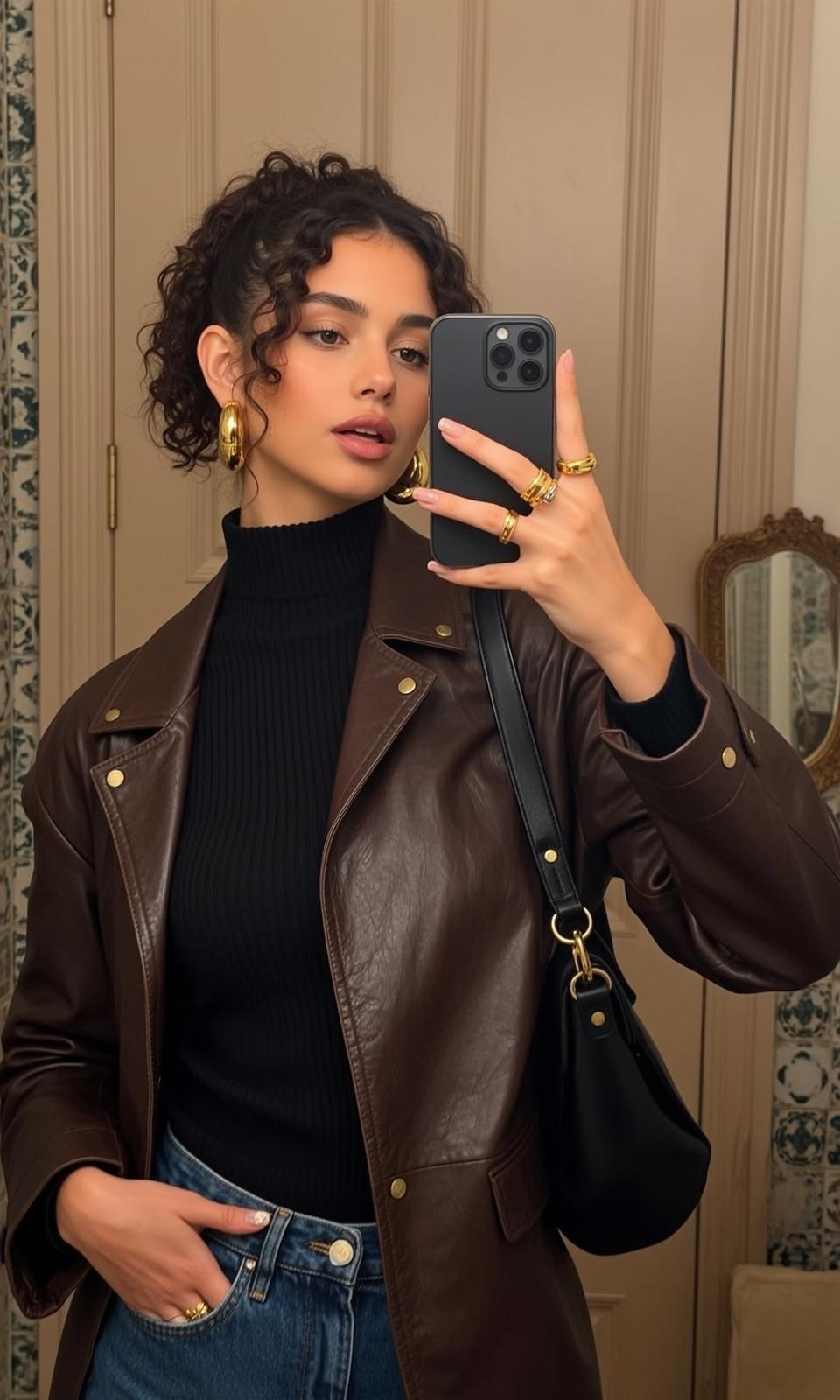 Leather Jacket Mirror Selfie