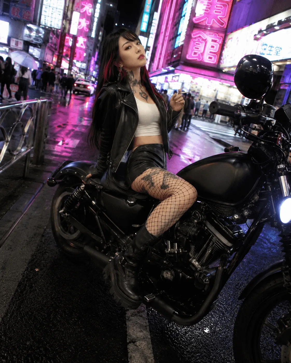 Japanese biker at night in Tokyo