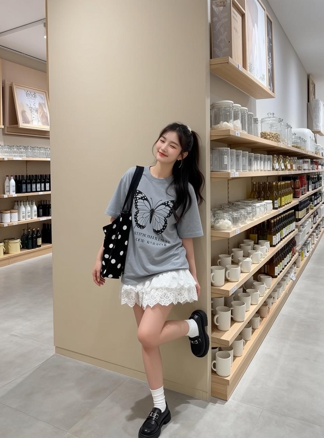 Acubi Young Black Ponytail Fair Grey T-shirt