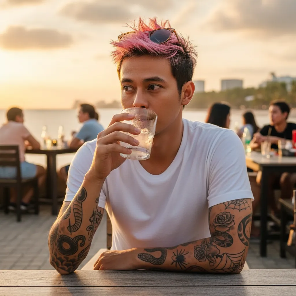 Tattoos And Sunglasses And Earrings And Bracelets On The Beach