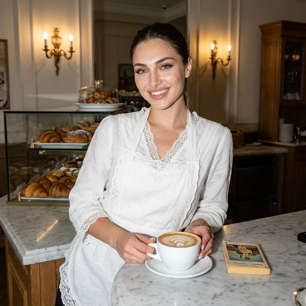 Cafe Barista Latte Art White Lace Blouse