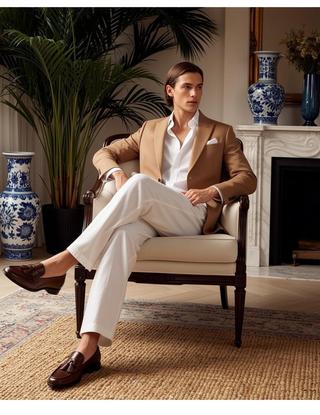 Young Brown Slicked Back Fair White Button-down
