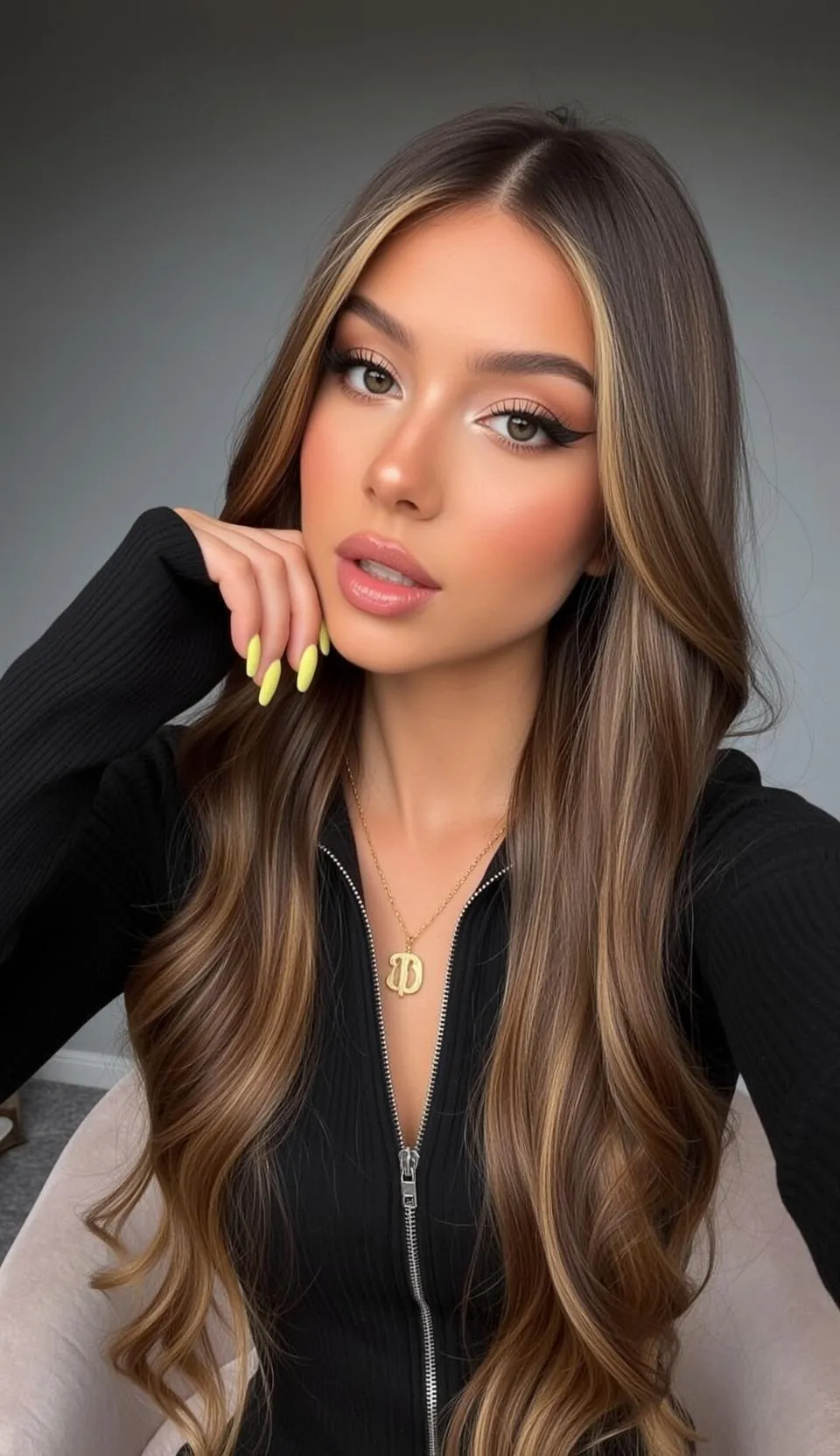 Makeup And Necklace With Black Top
