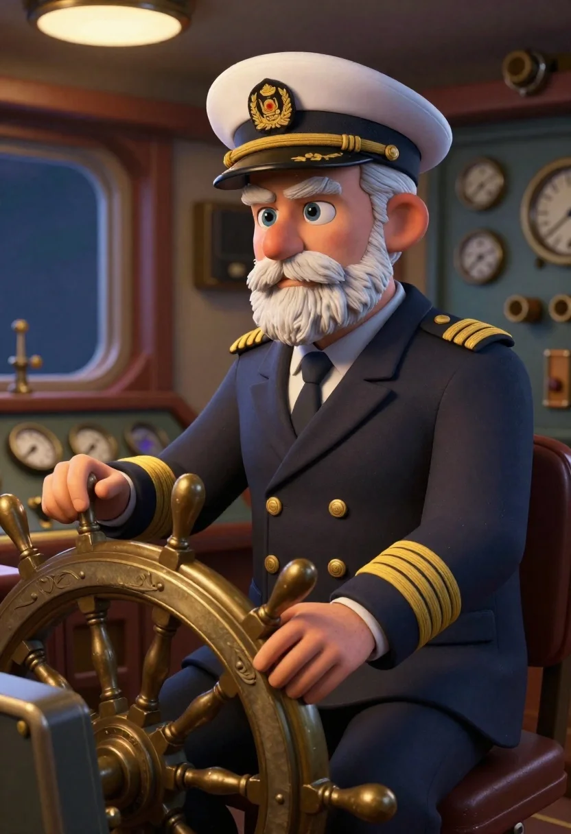 Sculpted Illustration Elderly Captain The Helm Subject Weathered Senior Man reference photo